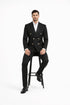 Mens Black Double Breasted Suit - Men's Slim Fit Double Breasted Wedding Suit with Gold Buttons in Black