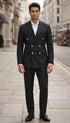 Mens Black Double Breasted Suit - Men's Slim Fit Double Breasted Wedding Suit with Gold Buttons in Black