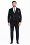 Men's Black Statement Ticket Pocket Peak Lapel Wool Double Breasted Vest Suit with Silver Buttons – Modern Fit