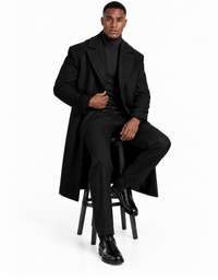 Mens Black full length wool overcoat -Full length Mens Topcoat - Full length coat