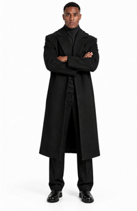 Mens Black full length wool overcoat -Full length Mens Topcoat - Full length coat