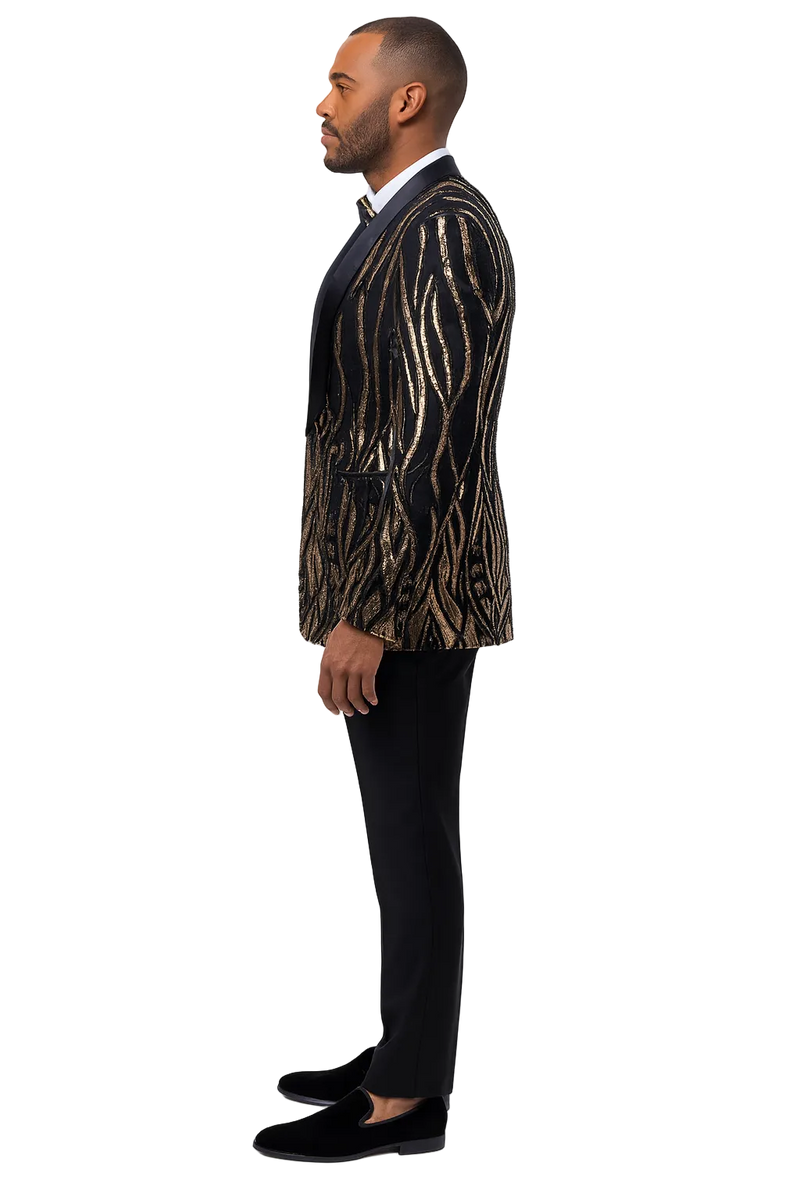 Black Tuxedo - Shawl Lapel Black and Gold Sequin Prom Tuxedo Mens Wedd OvercoatUSA Black Tuxedo - Shawl Lapel Black and Gold Sequin Prom Tuxedo Mens Wedd OvercoatUSA