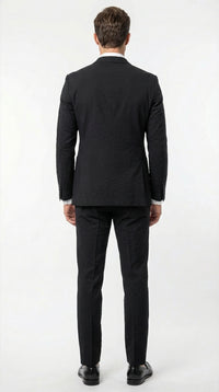 Mens Black Seersucker Suit – Shadow Ton on Ton Mini Textured Two Button Cotton Fabric Formal Summer Suit