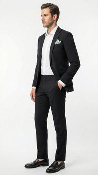 Mens Black Seersucker Suit – Shadow Ton on Ton Mini Textured Two Button Cotton Fabric Formal Summer Suit