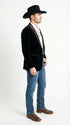 Mens Black Velvet Cowboy Blazer – Western Formal Jacket with Satin Lapel