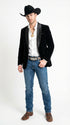 Mens Black Velvet Cowboy Blazer – Western Formal Jacket with Satin Lapel