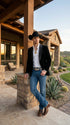 Mens Black Velvet Cowboy Blazer – Western Formal Jacket with Satin Lapel