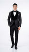 Men’s Black With Velvet collar 3 Piece Tuxedo Suit – Floral Jacquard Dinner Jacket with Vest and Bowtie