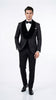 Men’s Black With Velvet collar 3 Piece Tuxedo Suit – Floral Jacquard Dinner Jacket with Vest and Bowtie