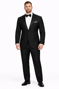 Tiglio Mens Slim Fit Black Wool Tuxedo – Satin Peak Lapel Formal Dinner Suit