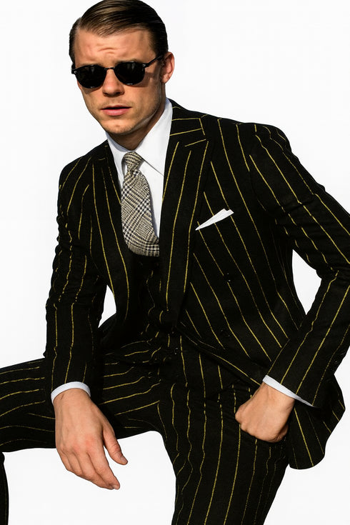 Mens 2 button Gangster Pinstripe Suit