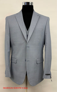 Men’s Blue Plaid 3-Piece Tailored Fit Suit with Vest