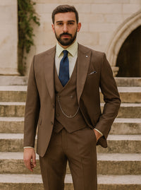 Men’s Brown Slim Fit Suit – Three-Piece Formalwear for Weddings