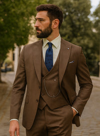Men’s Brown Slim Fit Suit – Three-Piece Formalwear for Weddings