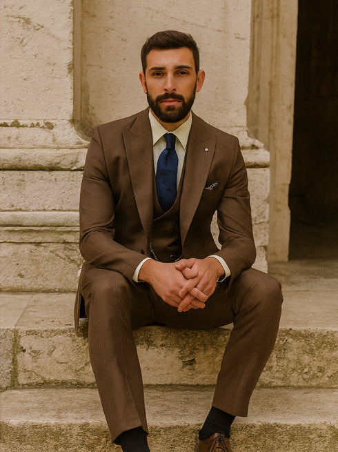 Men’s Brown Slim Fit Suit – Three-Piece Formalwear for Weddings