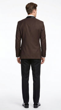 Mens Brown Dinner Jacket with Black Pants – Satin Lapel Tuxedo Suit for Weddings & Formal Events