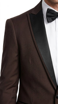 Mens Brown Dinner Jacket with Black Pants – Satin Lapel Tuxedo Suit for Weddings & Formal Events