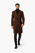 Mens Brown Fabric Double Breasted Overcoat