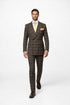 Men's Brown Plaid Double-Breasted Wool Suits – Classic Windowpane Two-Piece Formal Suits By Rossiman