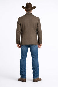 Men’s Brown Herringbone Tweed Cowboy Western Blazer – Classic Country Sport Coat Jacket for Ranch Wear, Cowboy Jacket