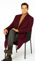 Men's Burgundy Double Breasted Overcoat - Maroon Peacoat - Three Quarter Wool And Cashmere Coat