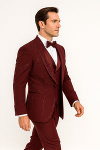 Men’s Burgundy Italian Wool 3-Piece Modern Formal Tuxedo