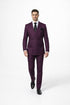 Men's Burgundy Plaid Double-Breasted Suit – Classic Windowpane Formal Two-Piece Suit By Rossiman