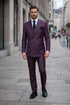 Men's Burgundy Plaid Double-Breasted Suit – Classic Windowpane Formal Two-Piece Suit By Rossiman