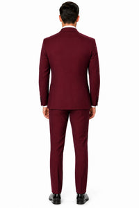 Mens One Button Satin Trim Shawl Tuxedo in Burgundy Wool