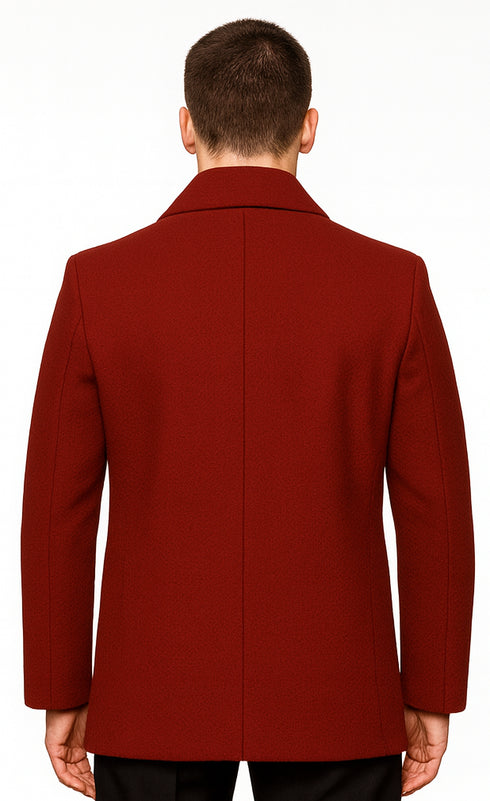 Men's Burgundy Six Button Double Breasted Priced Mens Wool Peacoat Jacket