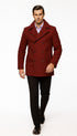 Men's Burgundy Six Button Double Breasted Priced Mens Wool Peacoat Jacket