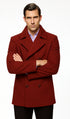 Men's Burgundy Six Button Double Breasted Priced Mens Wool Peacoat Jacket