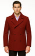 Men's Burgundy Six Button Double Breasted Priced Mens Wool Peacoat Jacket