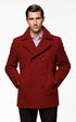 Men's Burgundy Six Button Double Breasted Priced Mens Wool Peacoat Jacket