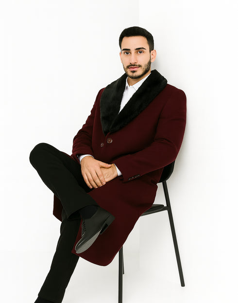 Mens Burgundy ~ Wine ~ Maroon Big And Tall Trench Coat Overcoat