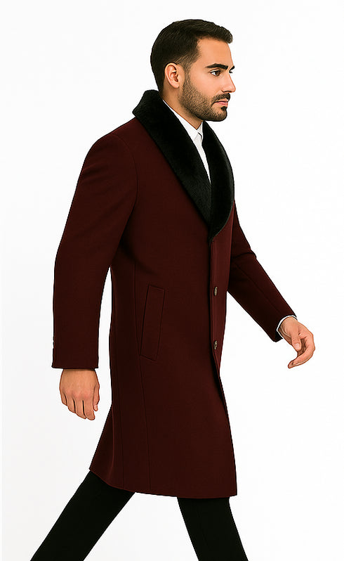 Mens Burgundy ~ Wine ~ Maroon Big And Tall Trench Coat Overcoat