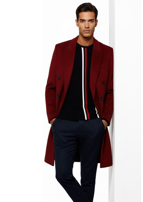 Mens Burgundy Wine Maroon Double Breasted Overcoats