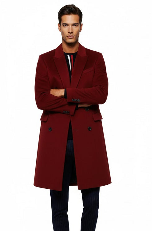 Mens Burgundy Wine Maroon Double Breasted Overcoats