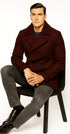 Mens Burgundy Wine Six Button Wool Peacoat Car Coat