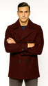 Mens Burgundy Wine Six Button Wool Peacoat Car Coat