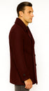 Mens Burgundy Wine Six Button Wool Peacoat Car Coat