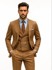 Men’s Brown Groom Suit with Vest and Pocket Square – Formal Style