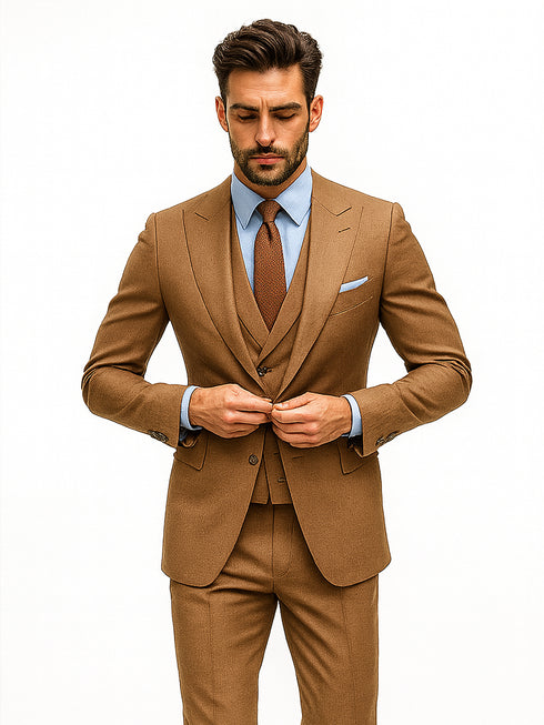 Men’s Brown Groom Suit with Vest and Pocket Square – Formal Style
