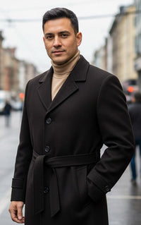 Men's Brown Full Length Belted Overcoat Porter