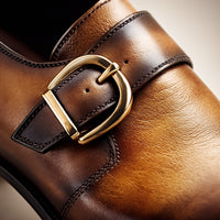 Mens Carrucci Classic Leather Fade Single D-Buckle Monk Strap Dress Shoe in Chestnut