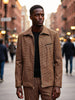 Mens Casual Zipper Front Suit Rust Brown Houndstooth BP6783