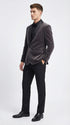 Mens Charcoal Gray Velvet Tuxedo Suit – Luxury Formal Wedding Suit with Black Shawl Lapel for Prom, Party Black Pants