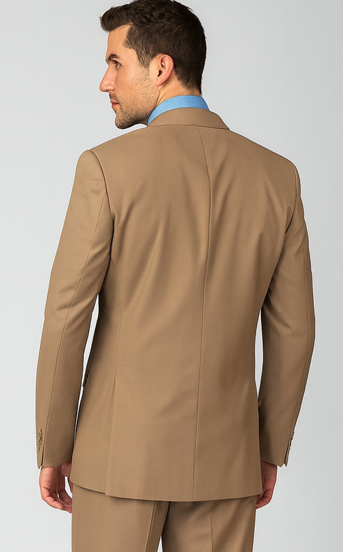Mens Classic 3 Button Vested Dress Suit in Tan