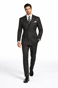 Mens Classic Double Breasted Poplin Suit In Black