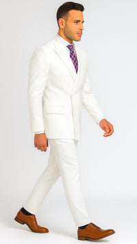 Mens Classic Double Breasted Poplin Suit In White